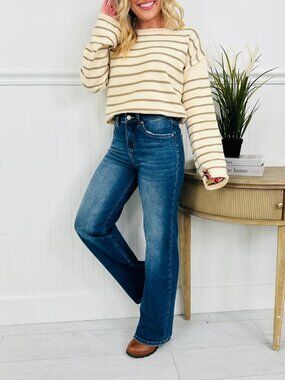 Moco Boutique High Rise Straight Leg Jeans Sz 3/26 Dark Wash Tummy Control